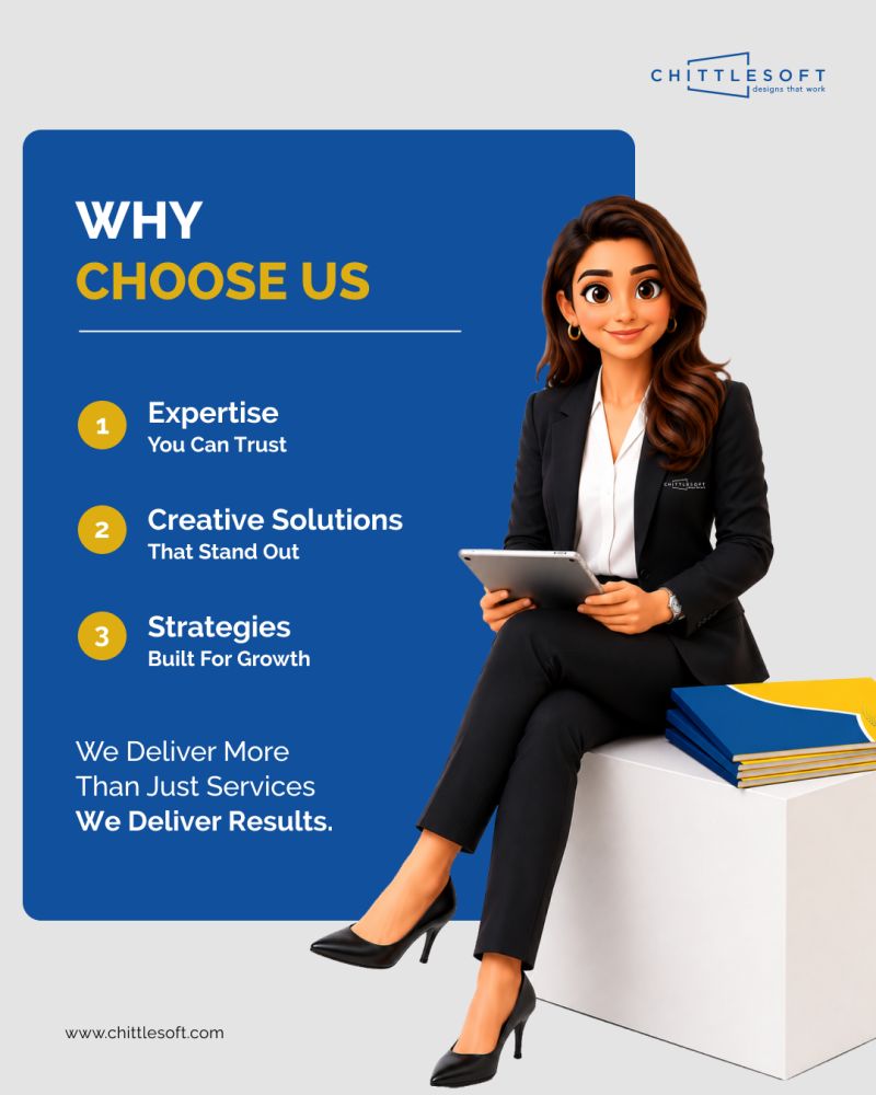 Chittlesoft social media creative: Why Choose Us — illustrated consultant with three value points